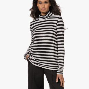 Michael Stars Jill Turtleneck Slub Stripe Chalk Black Supima Cotton NWT XL
